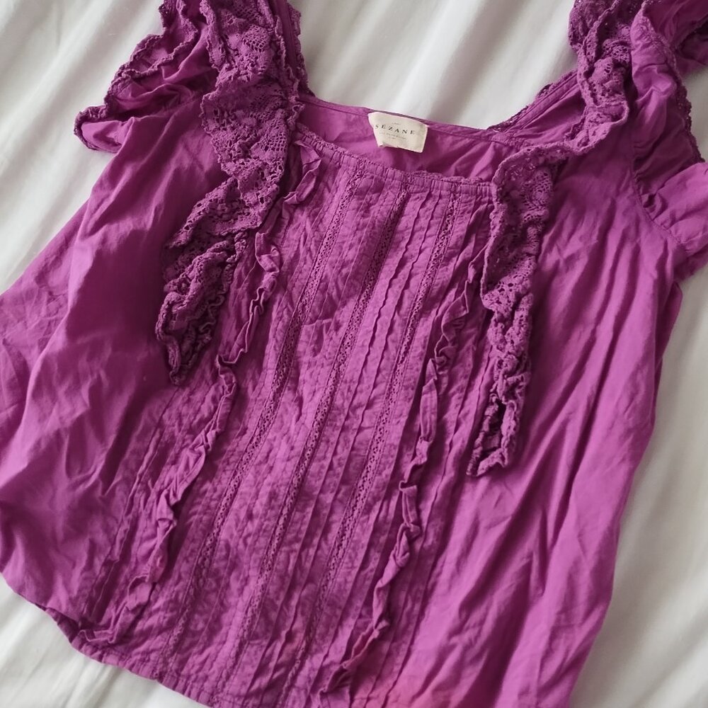 Purple Sezanne ruffle sleeve top